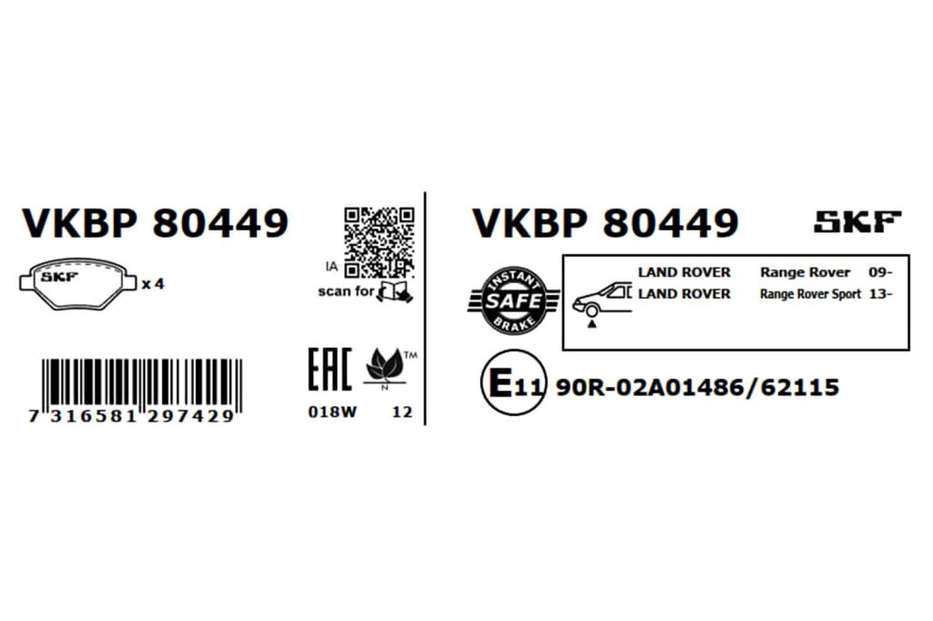 Jogo de 4 pastilhas de travão SKF ref. VKBP 80449